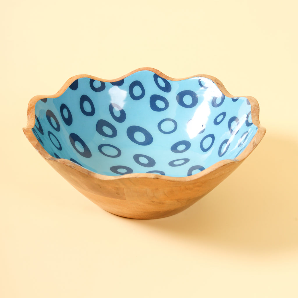 Handmade Wooden Serving Bowl with Ceramic Interior - Serving Bowl