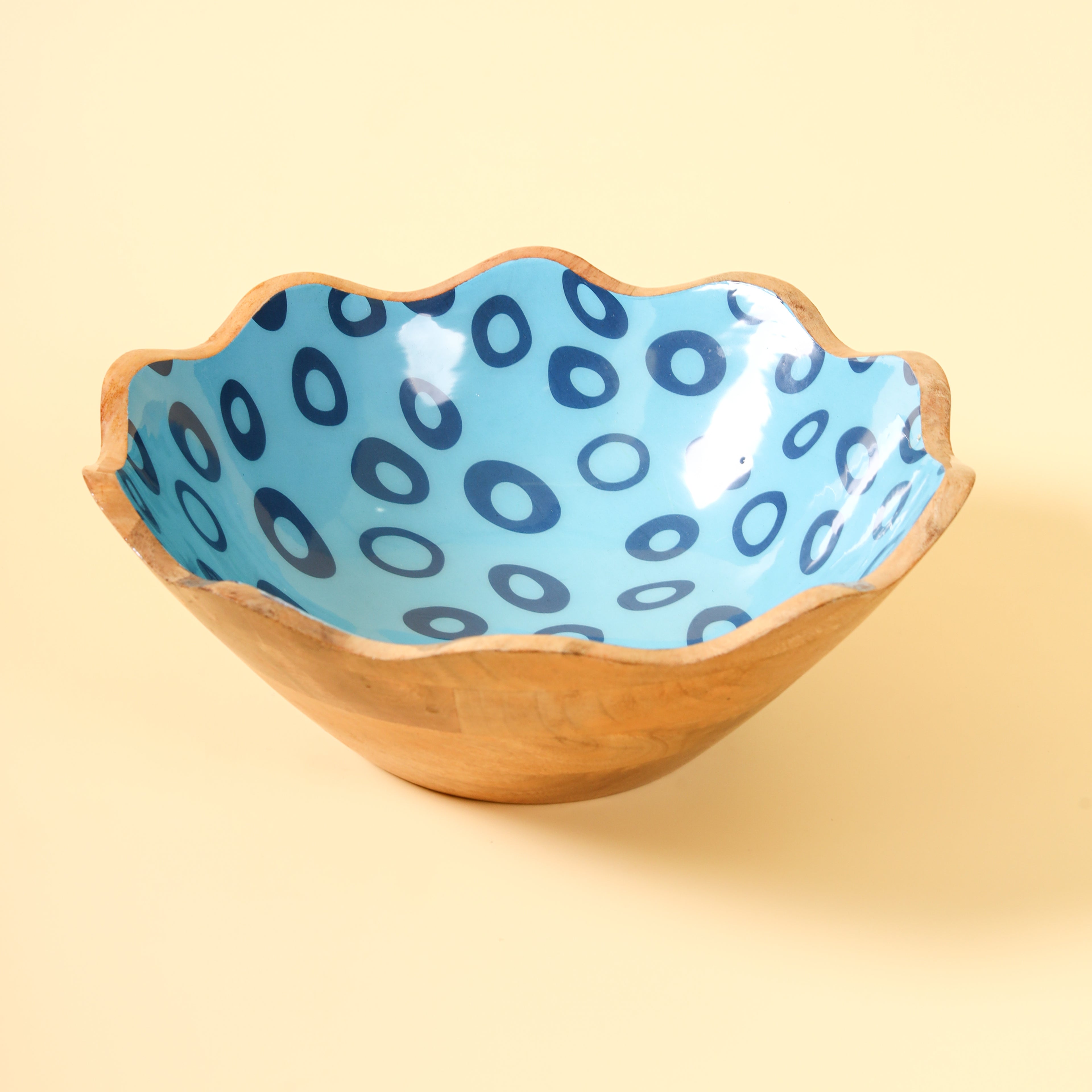 Handmade Wooden Serving Bowl with Ceramic Interior - Serving Bowl