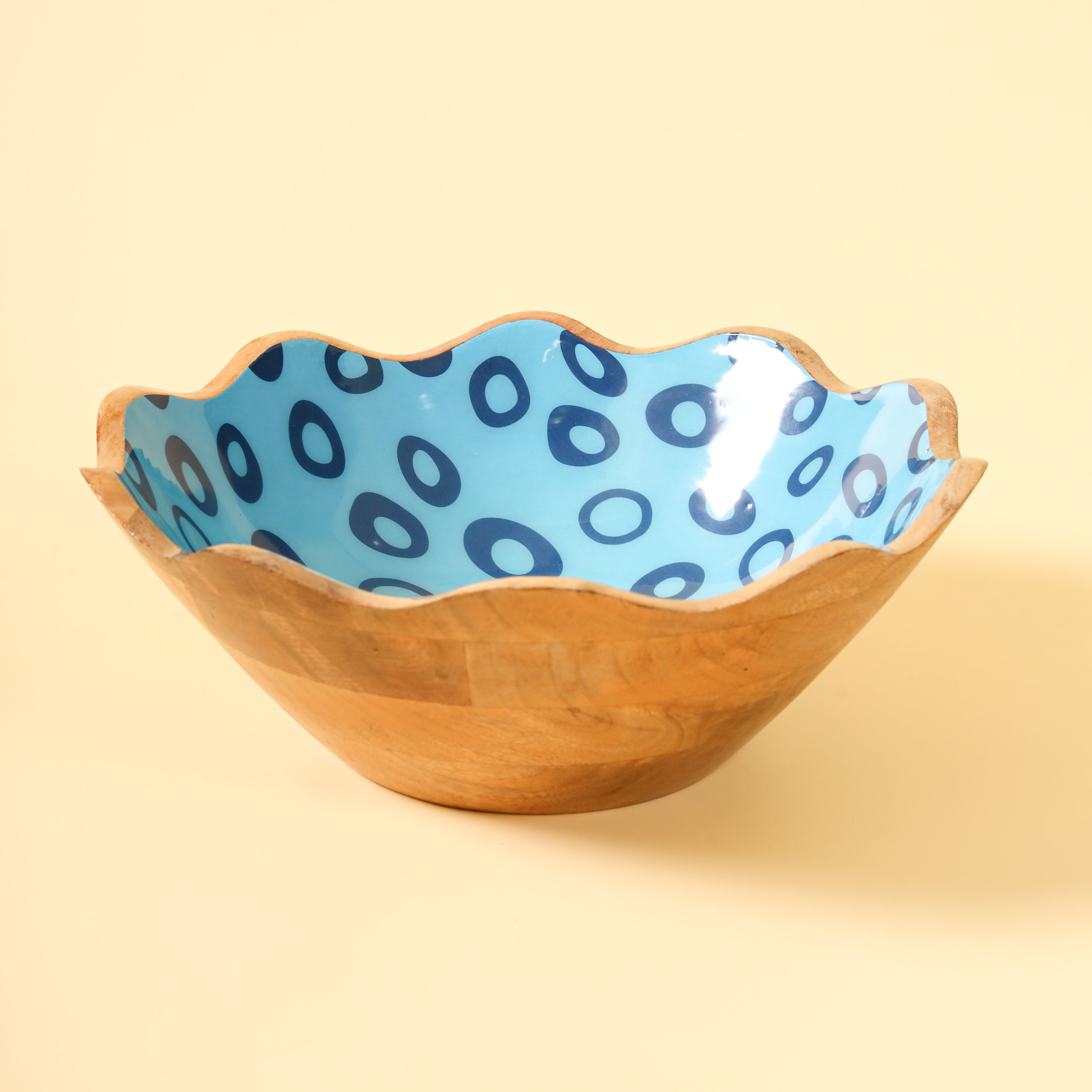 Handmade Wooden Serving Bowl with Ceramic Interior - Serving Bowl