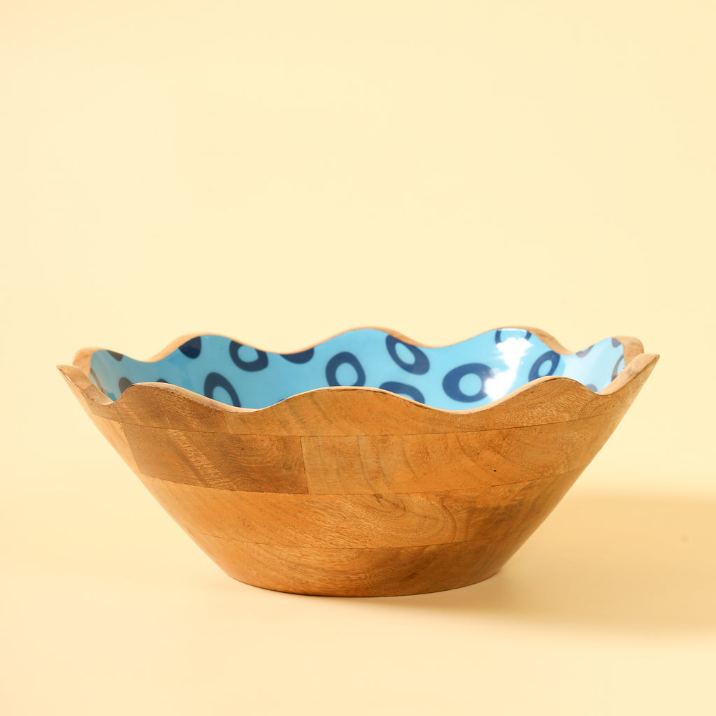 Handmade Wooden Serving Bowl with Ceramic Interior - Serving Bowl