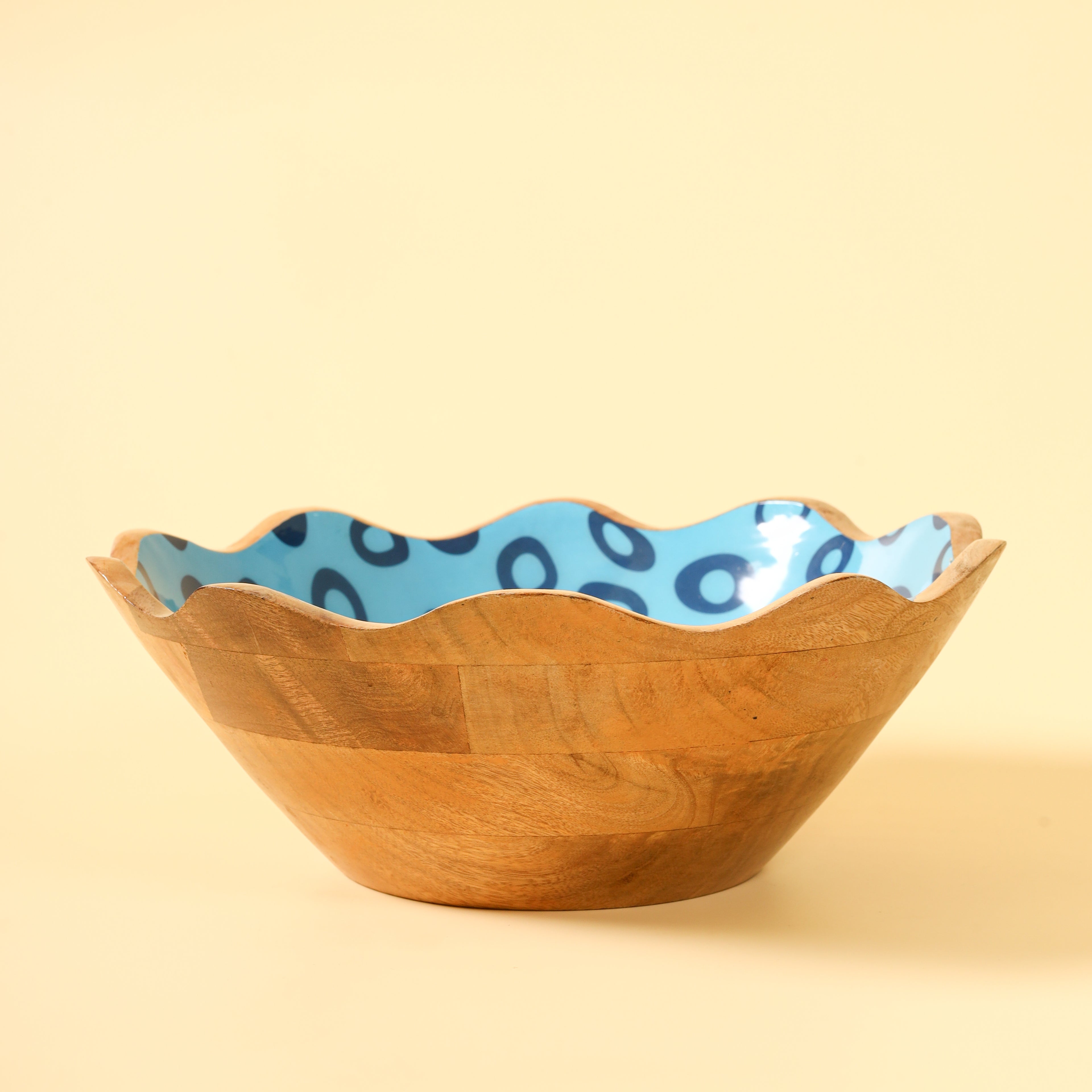 Handmade Wooden Serving Bowl with Ceramic Interior - Serving Bowl