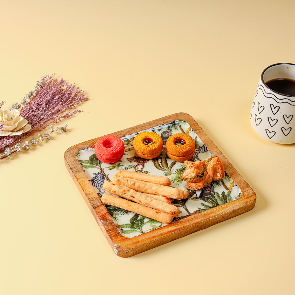 Jungle Theme Wooden Serving Tray | Tropical Decorative Snack Tray