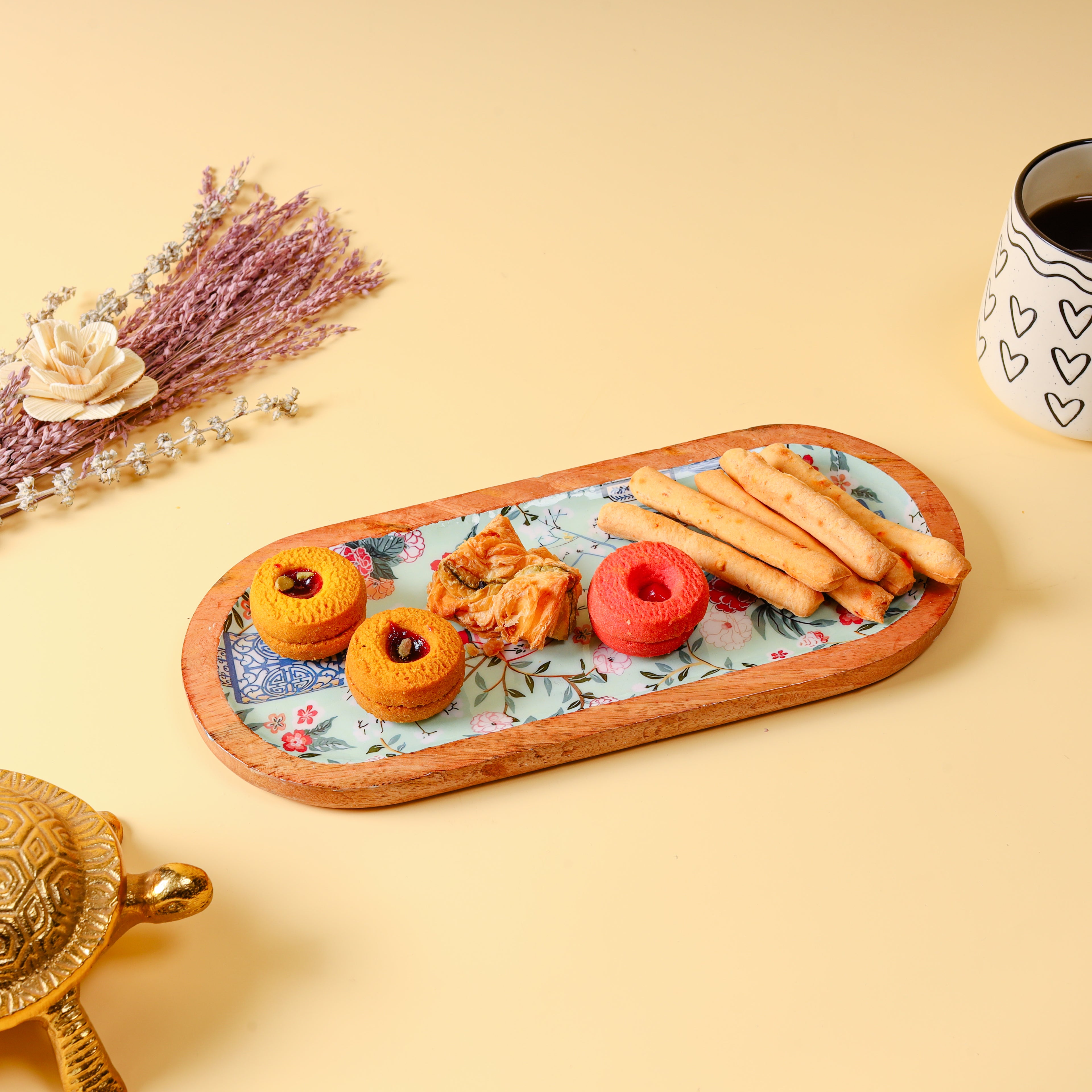 Floral Decal Wooden Serving Tray | Handcrafted Decorative Serving Platter