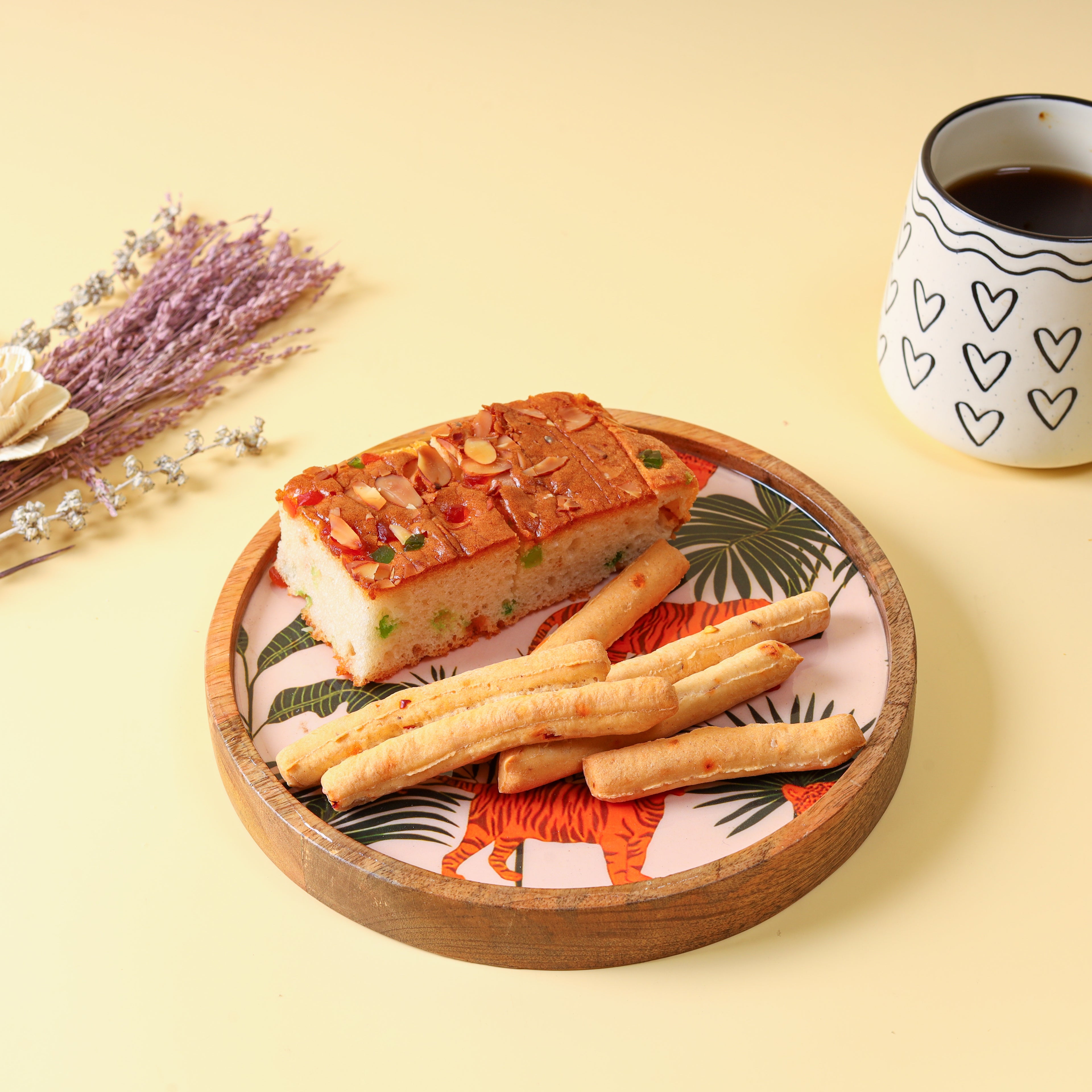 Round Wooden Platter with Jungle Decaling | Decorative Snack & Serving Platter | Handcrafted Wooden Tableware