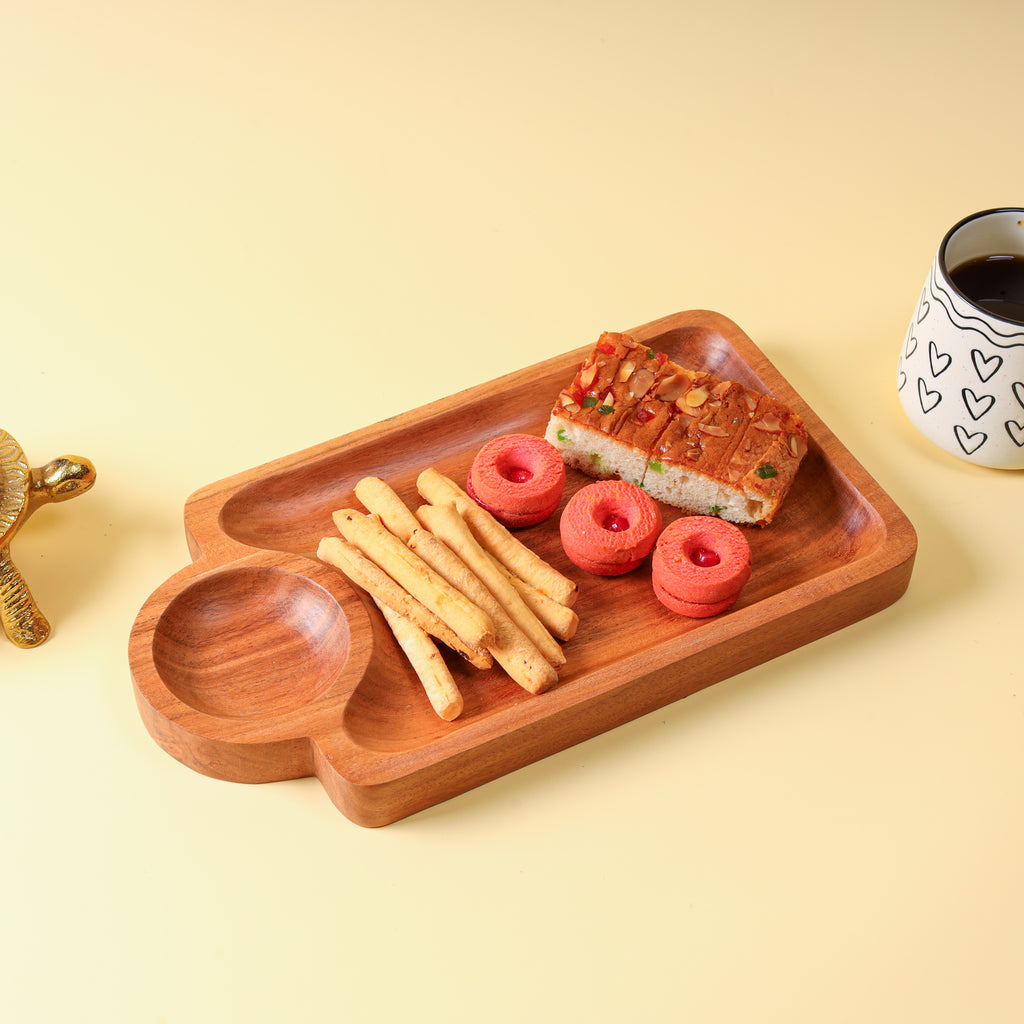 Wooden Serving Platter with Dip Bowl | Snack & Appetizer Wooden Platter