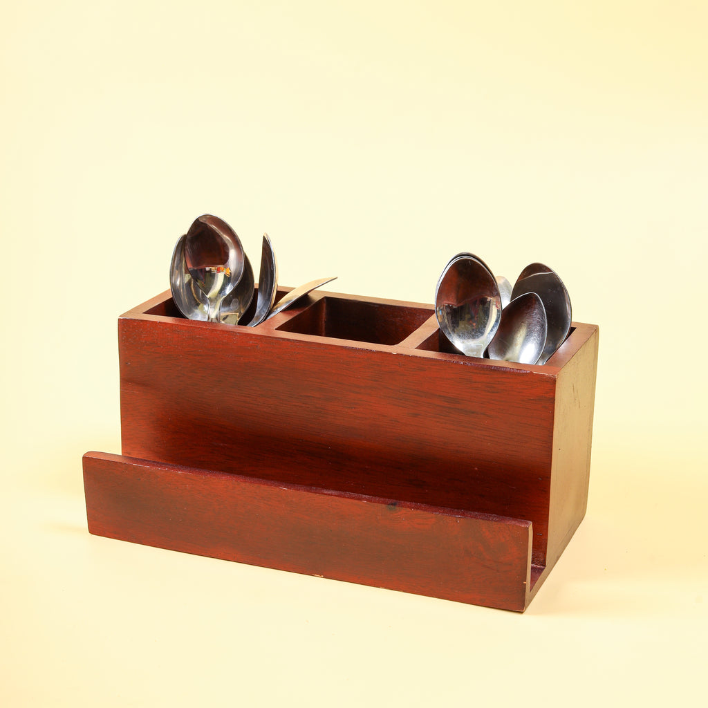 Wooden Cutlery Holder with Compartments | Kitchen Utensil Organizer | Wooden Spoon & Fork Storage Stand