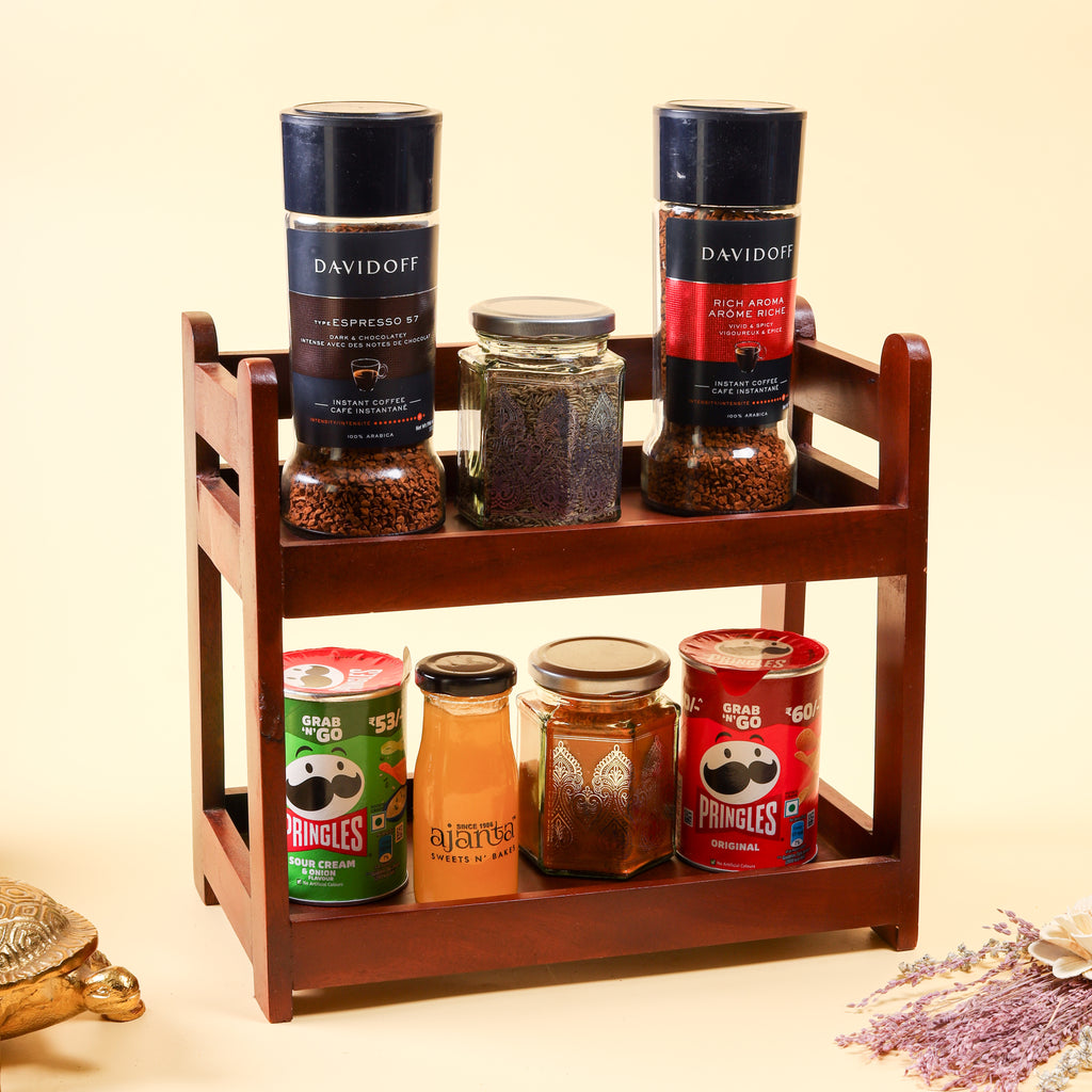 2 Tier Wooden Organizer Rack | Kitchen Countertop Storage & Display Shelf | Wooden Utility Stand