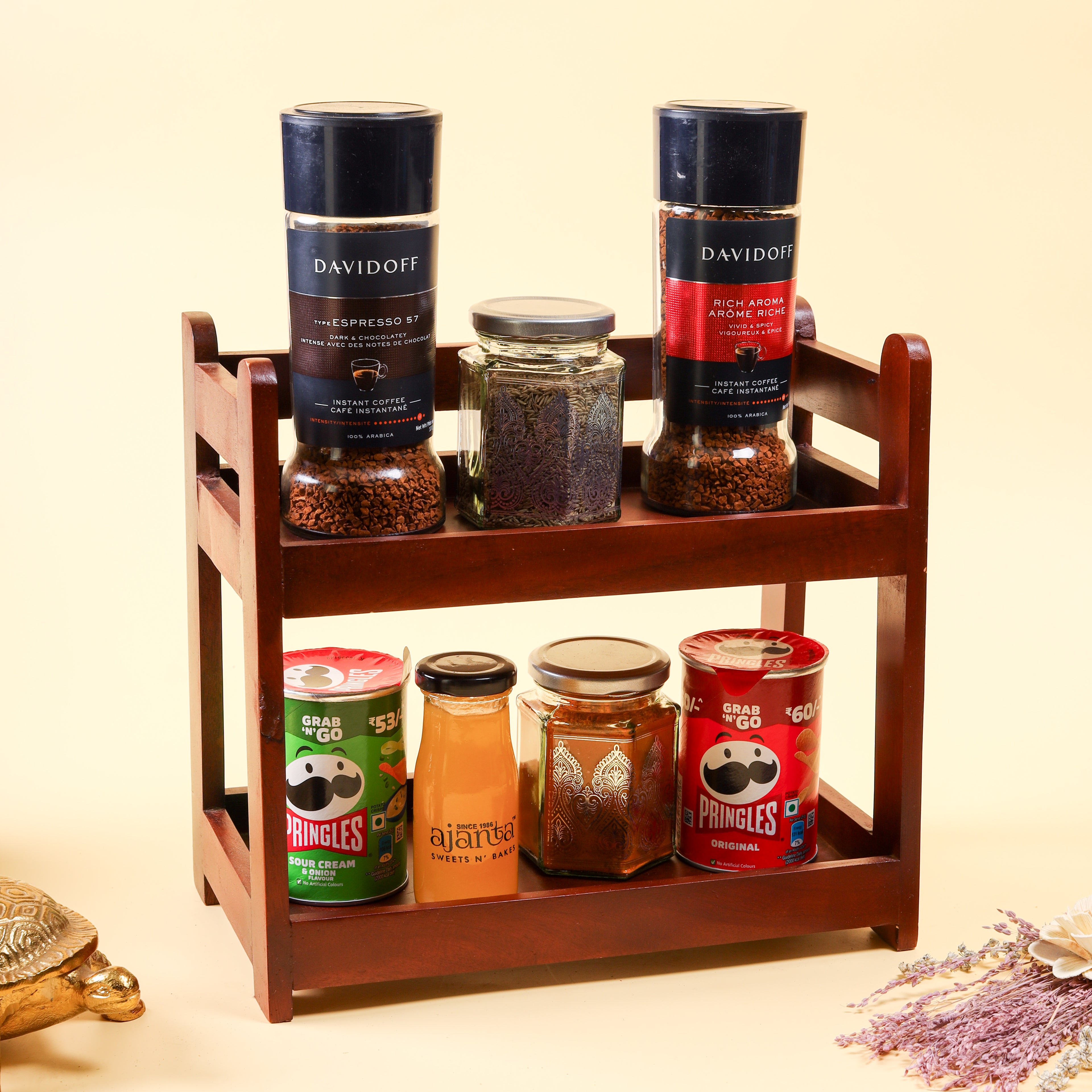 2 Tier Wooden Organizer Rack | Kitchen Countertop Storage & Display Shelf | Wooden Utility Stand