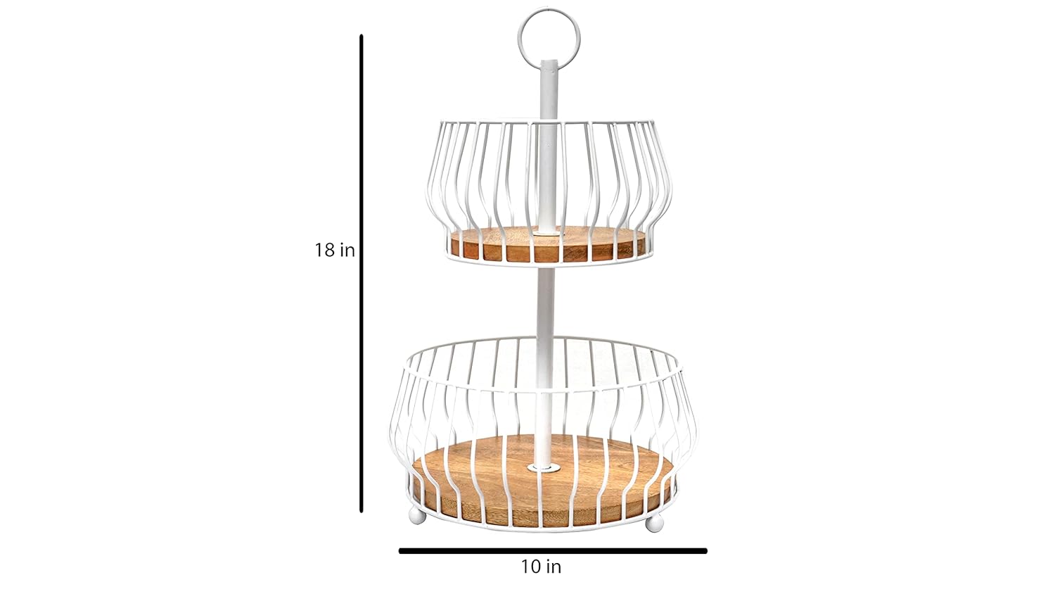Double Layer Fruit Basket Stand | Metal Fruit Holder with Wooden Base