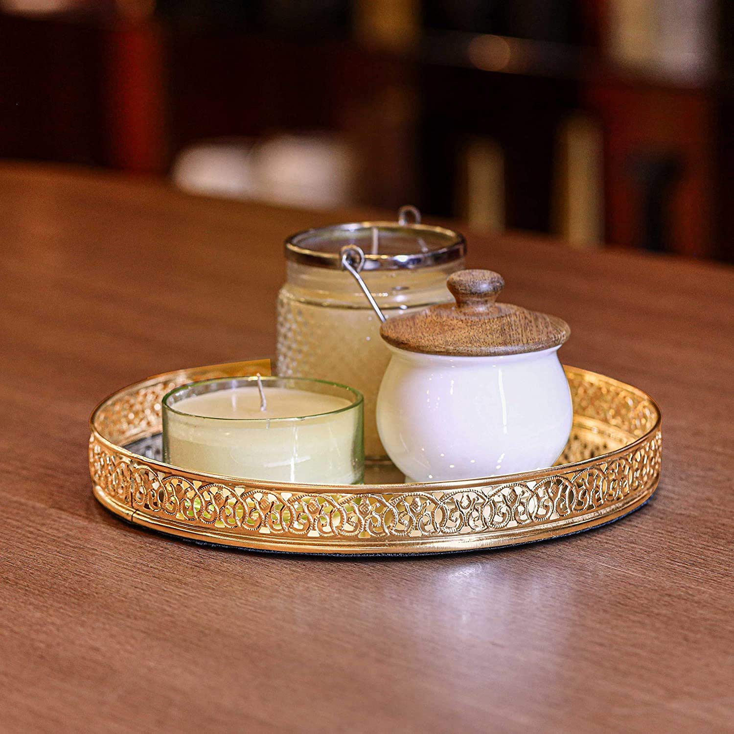 Silver Plated Decorative Mirror Tray | 10 Inch Round Vanity Display Tray