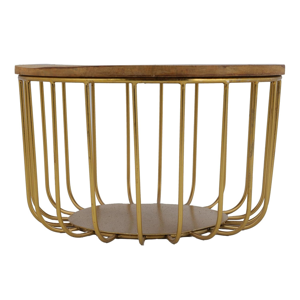 Round Nesting Side Table Set | Modern Metal Wire Accent Tables with Wooden Top