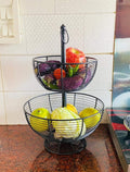 Two-Tier Black Metal Fruit Basket Stand | Kitchen Organizer
