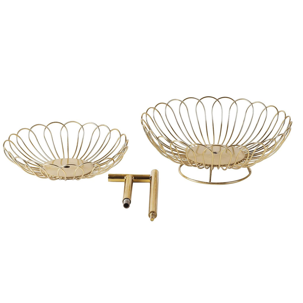 Two-Tier Gold Metal Fruit Basket Stand | Decorative Kitchen Counter Organizer