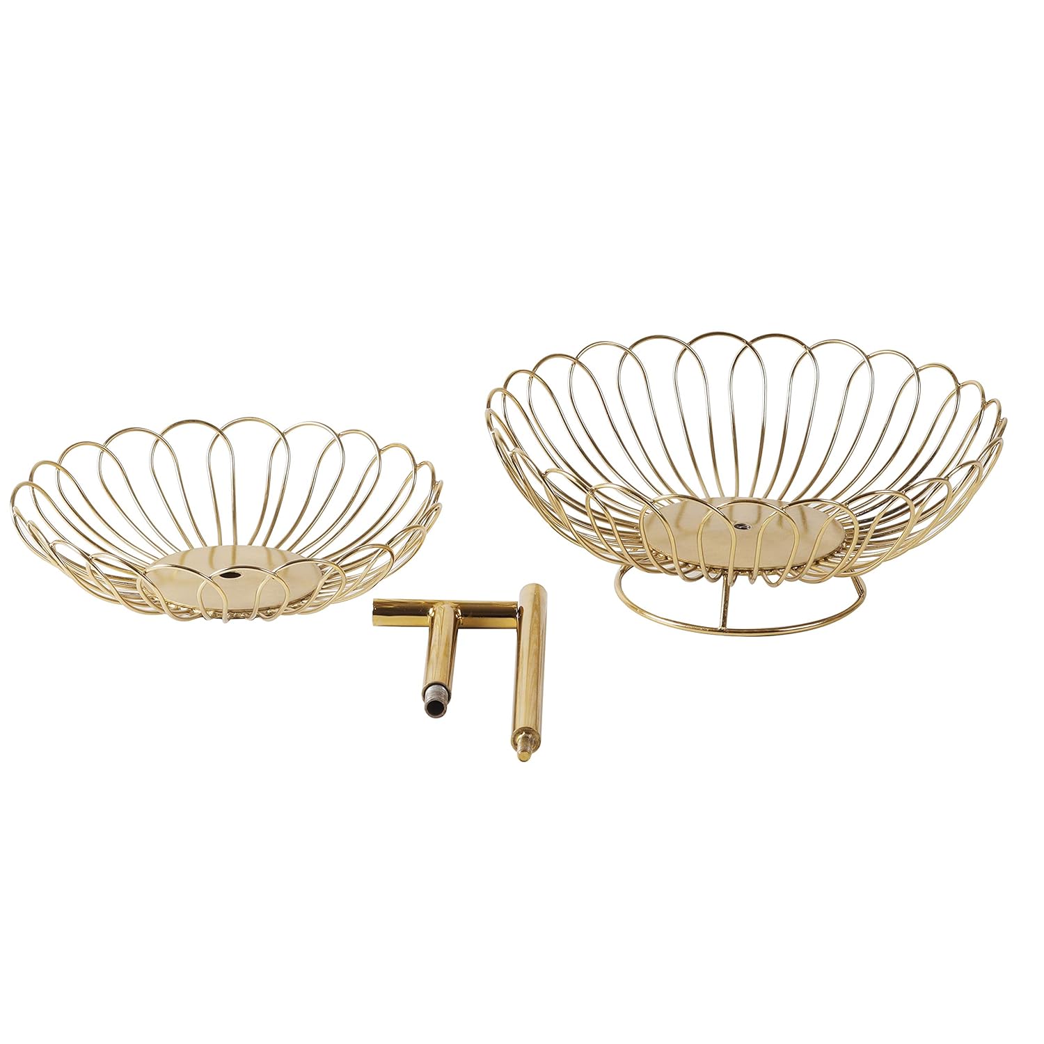 Two-Tier Gold Metal Fruit Basket Stand | Decorative Kitchen Counter Organizer