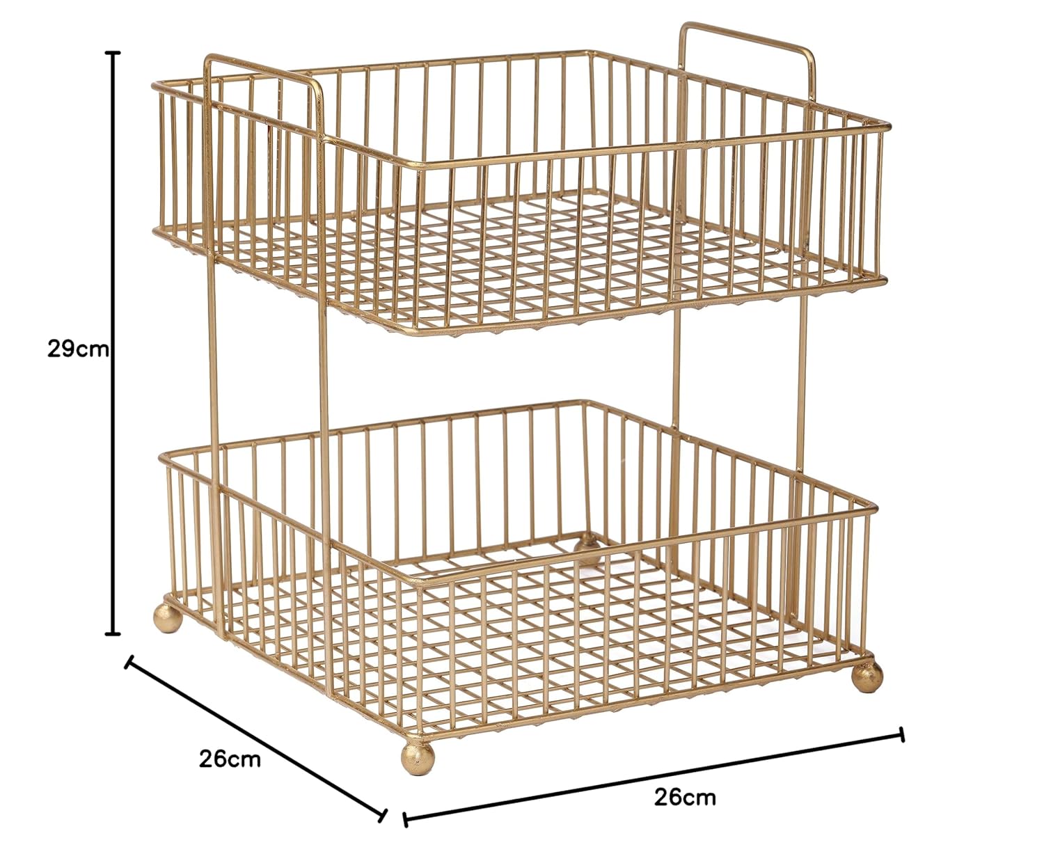 Two-Tier Gold Metal Wire Storage Basket | Kitchen Counter Fruit & Vegetable Organizer