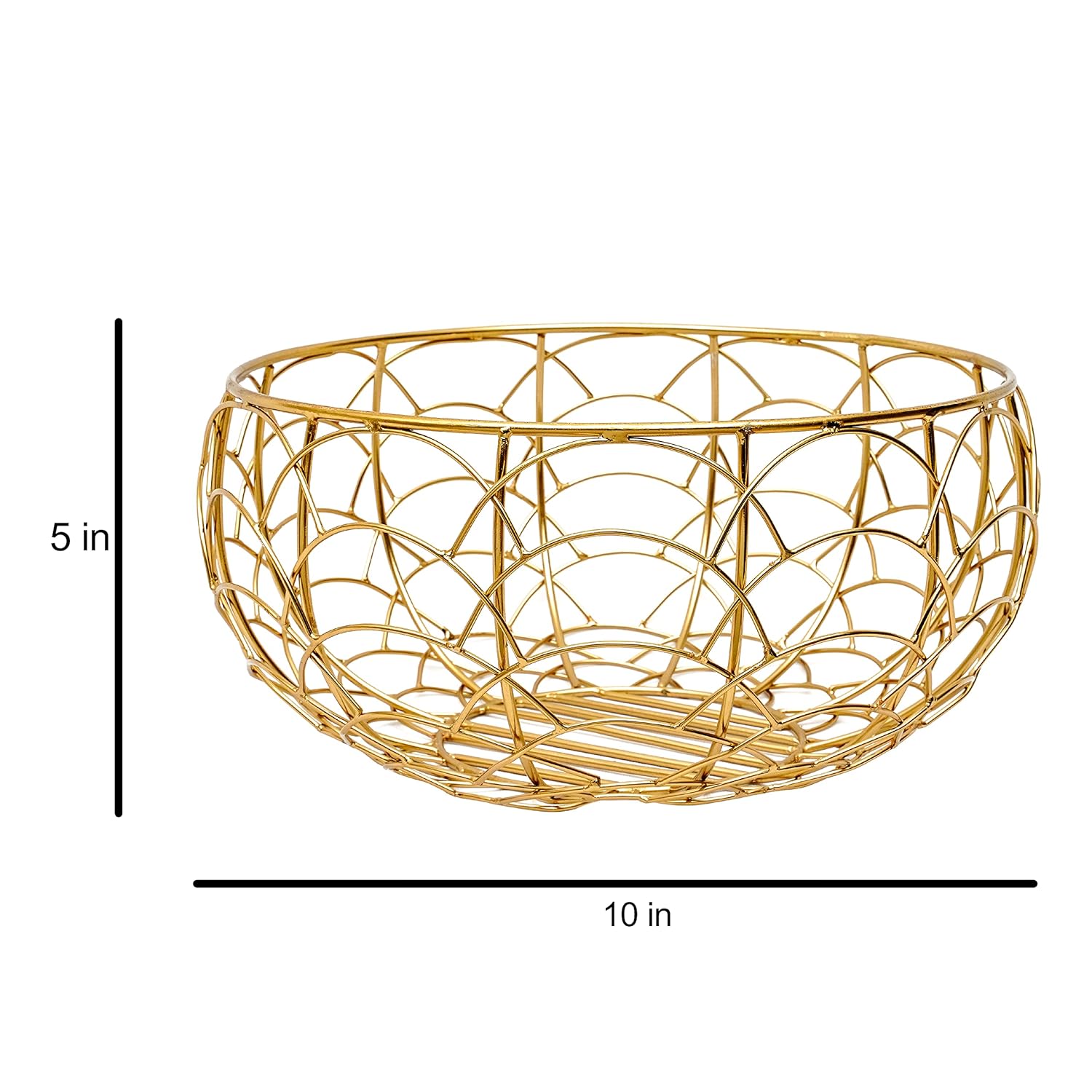 Round Gold Metal Fruit Basket | Modern Kitchen Storage Bowl