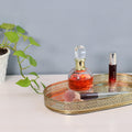 Decorative Gold Metal Vanity Tray | Oval Makeup & Perfume Organizer