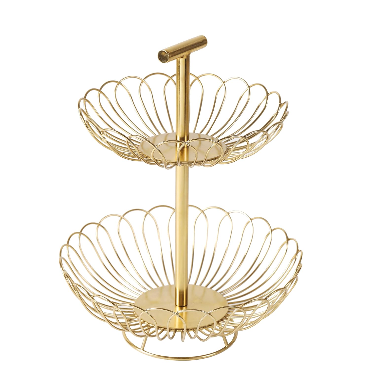 Two-Tier Gold Metal Fruit Basket Stand | Decorative Kitchen Counter Organizer