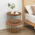 Round Nesting Side Table Set | Modern Metal Wire Accent Tables with Wooden Top