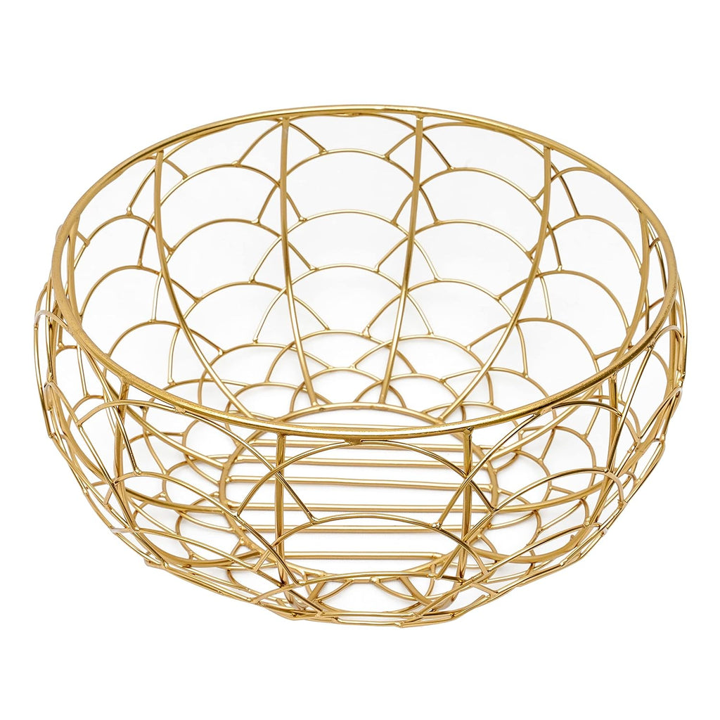 Round Gold Metal Fruit Basket | Modern Kitchen Storage Bowl