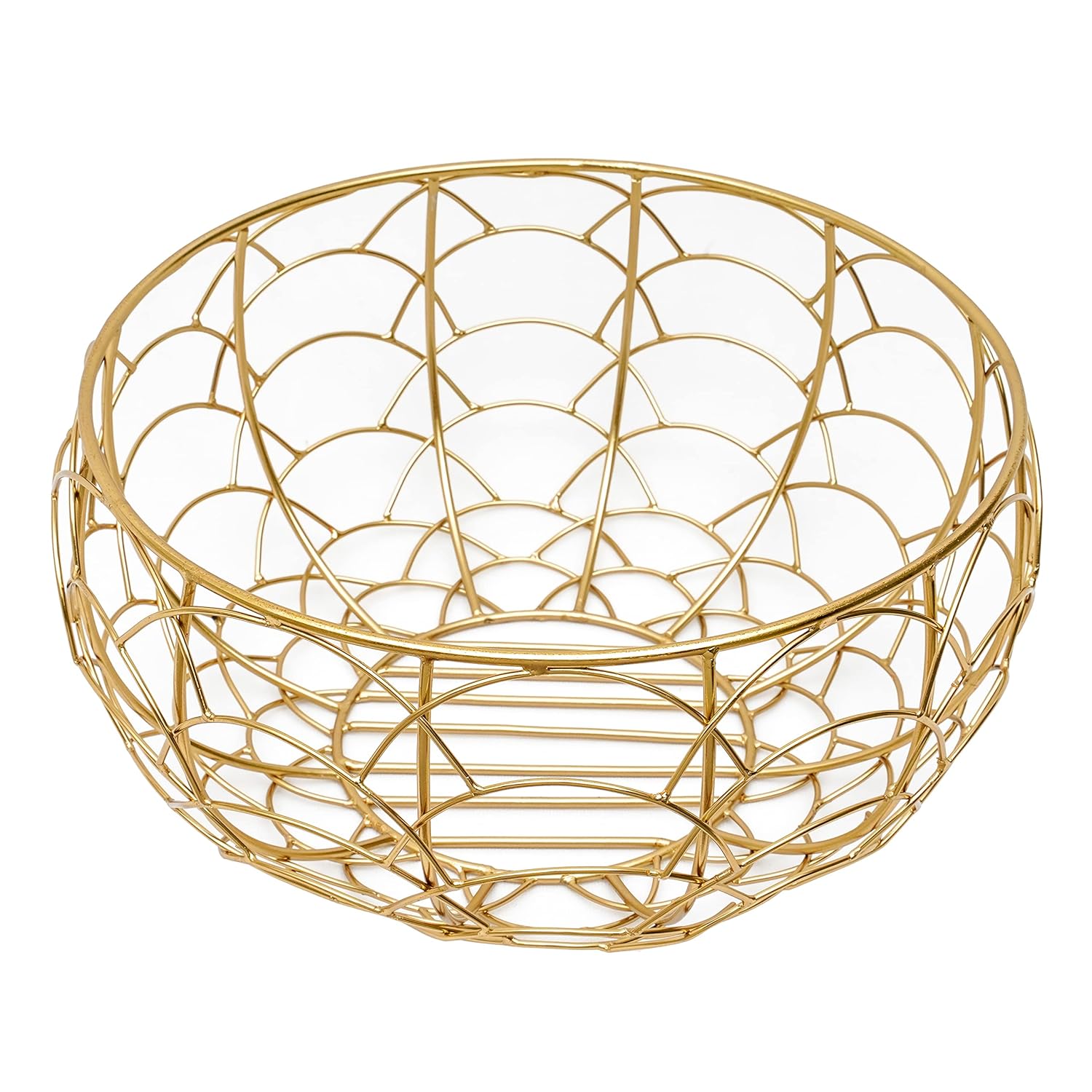 Round Gold Metal Fruit Basket | Modern Kitchen Storage Bowl