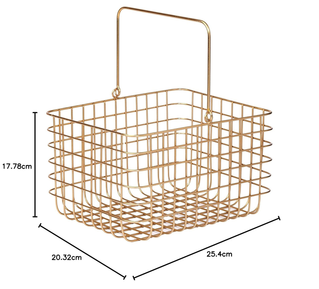 Gold Metal Wire Storage Basket | Decorative Home Organizer