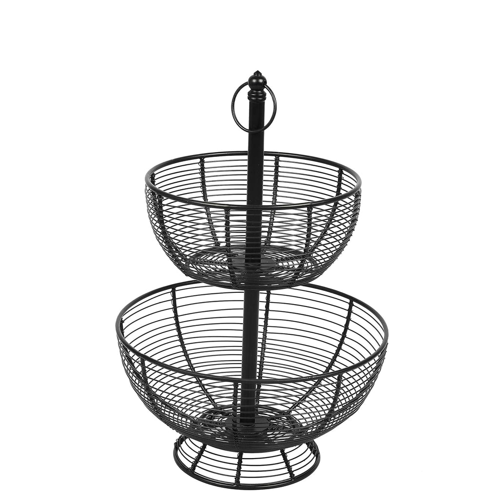 Two-Tier Black Metal Fruit Basket Stand | Kitchen Organizer