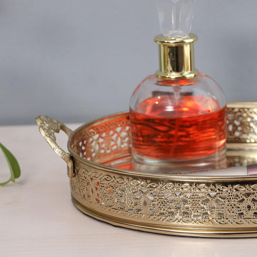 Decorative Gold Mirror Tray with Handles | Oval Vanity & Serving Tray