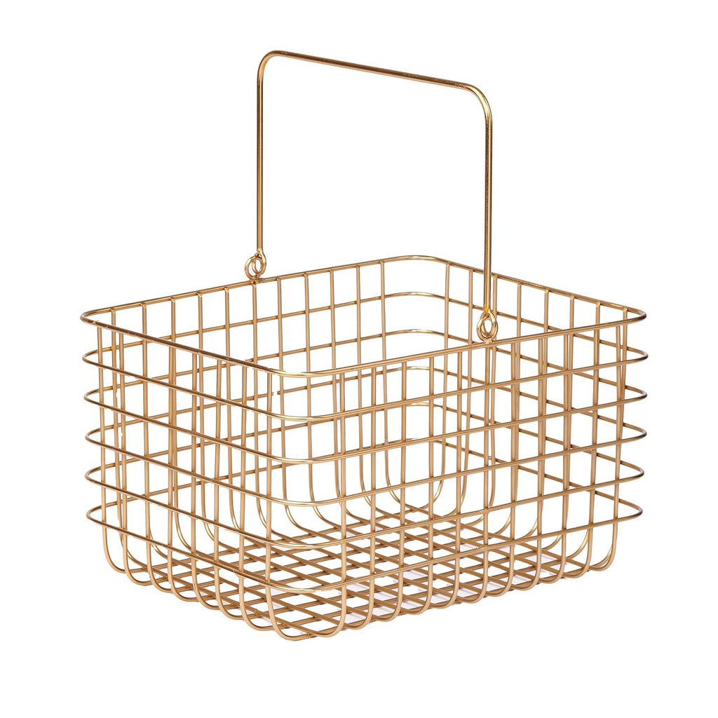 Gold Metal Wire Storage Basket | Decorative Home Organizer