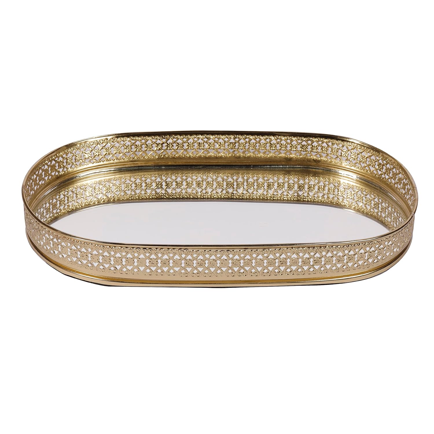Decorative Gold Metal Vanity Tray | Oval Makeup & Perfume Organizer