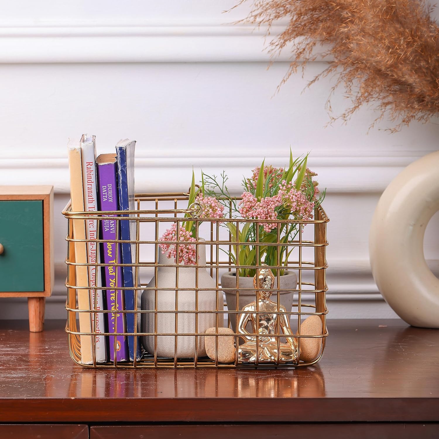 Gold Metal Wire Storage Basket | Decorative Home Organizer