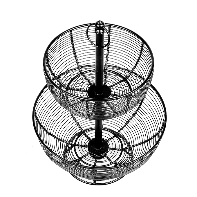 Two-Tier Black Metal Fruit Basket Stand | Kitchen Organizer