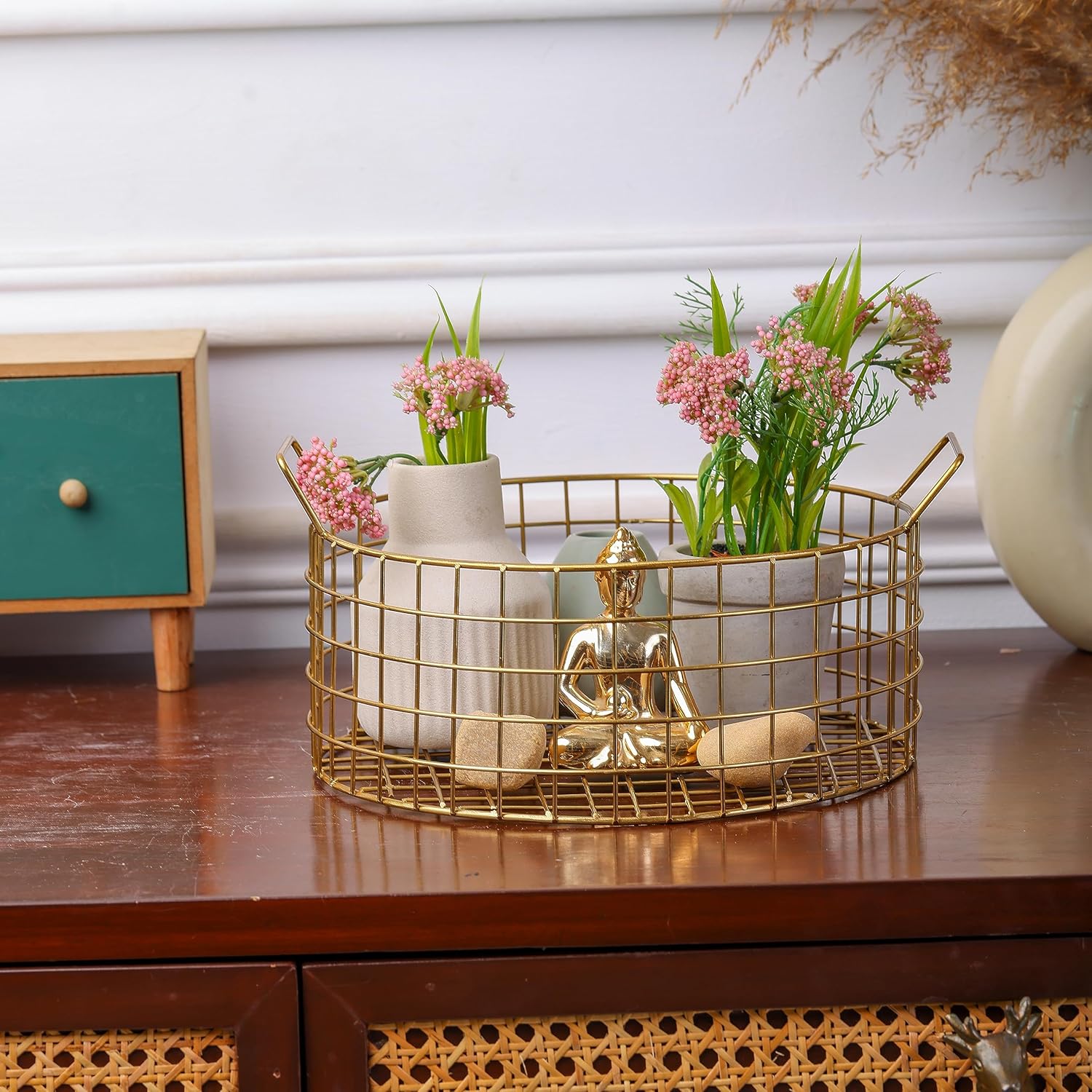 Decorative Gold Wire Basket | Multipurpose Fruit & Vegetable Holder