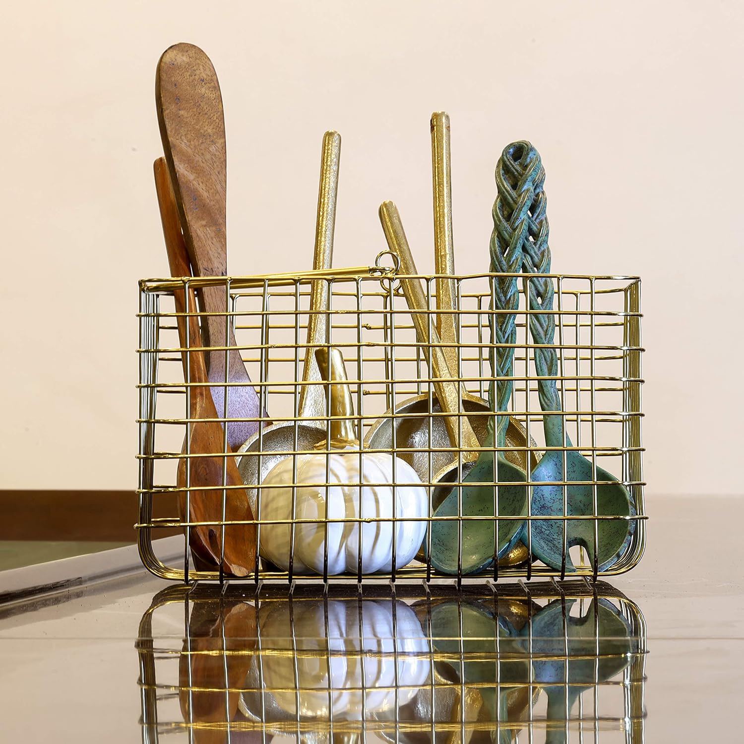 Gold Metal Wire Storage Basket | Decorative Home Organizer