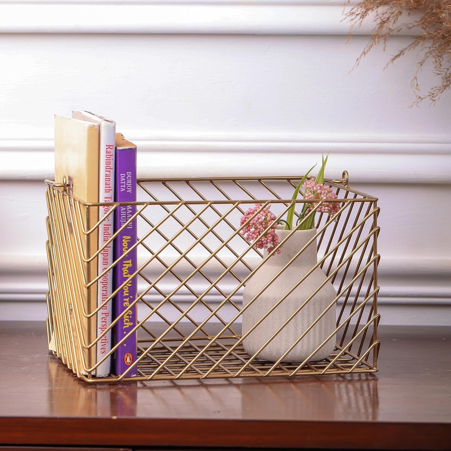 Decorative Gold Storage Basket | Metal Wire Shelf Organizer