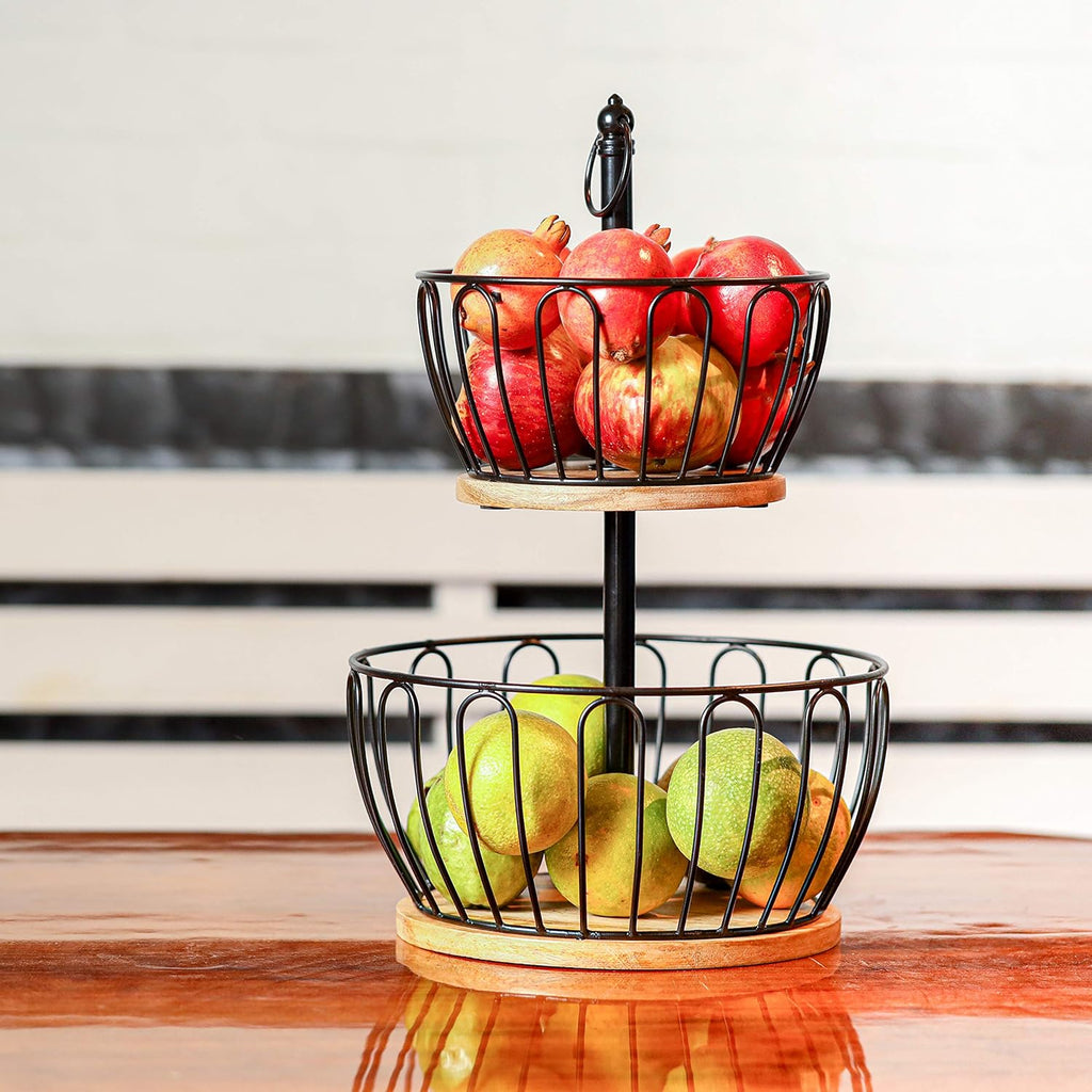 Double Layer Fruit Basket Holder | Metal Fruit Storage Stand