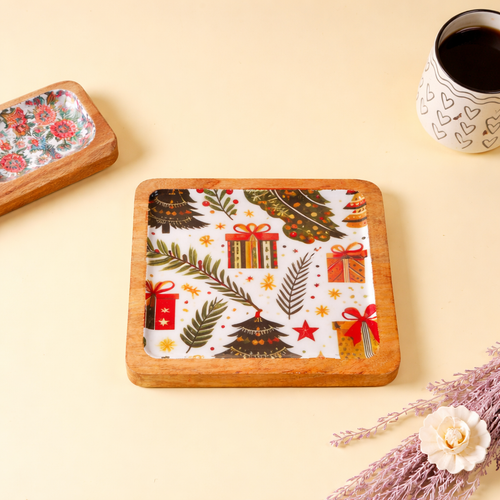 Christmas Theme Wooden Serving Tray | Festive Decorative Tray