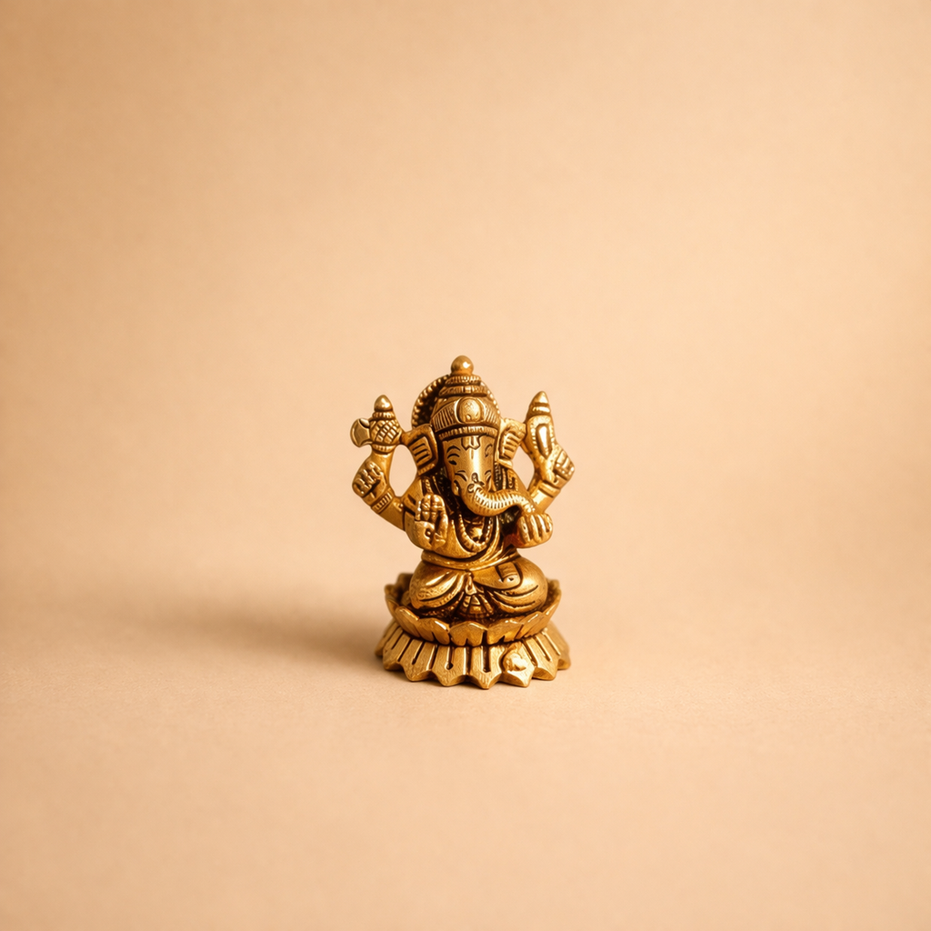 Handmade Brass Ganesh Ji Statue | Small Brass Lord Ganesha Idol | Ganpati Murti for Home Temple