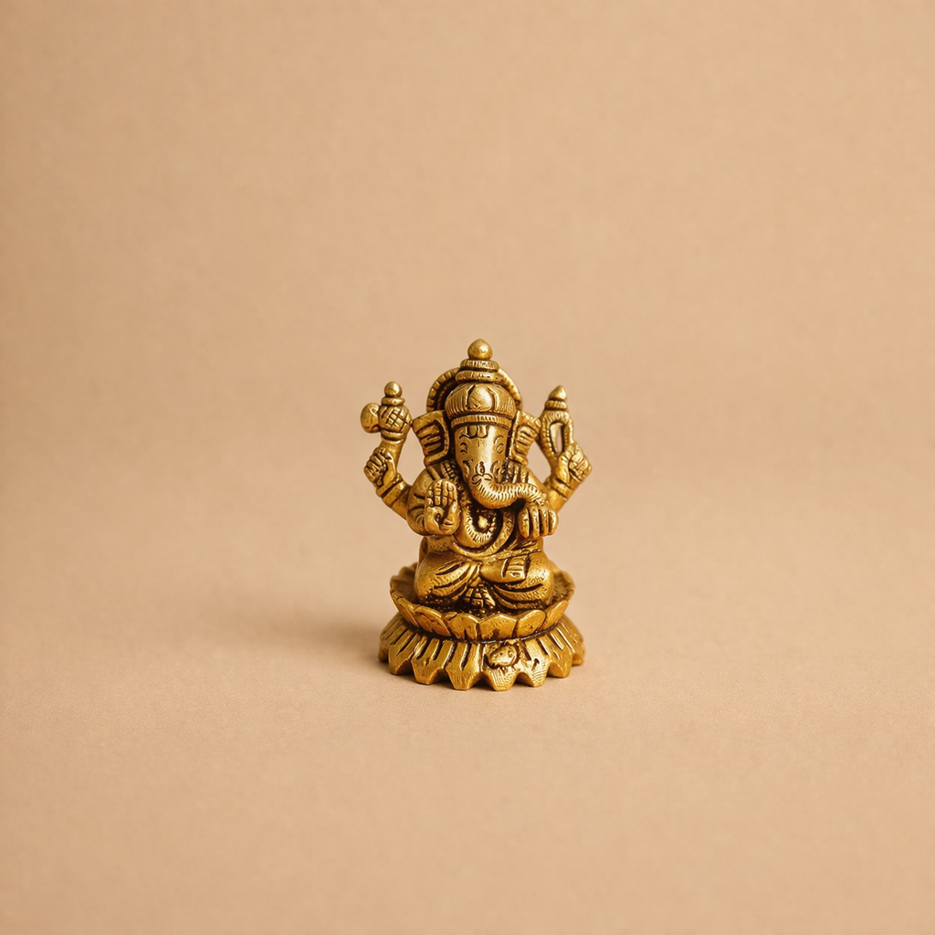 Handmade Brass Ganesh Ji Statue | Small Brass Lord Ganesha Idol | Ganpati Murti for Home Temple
