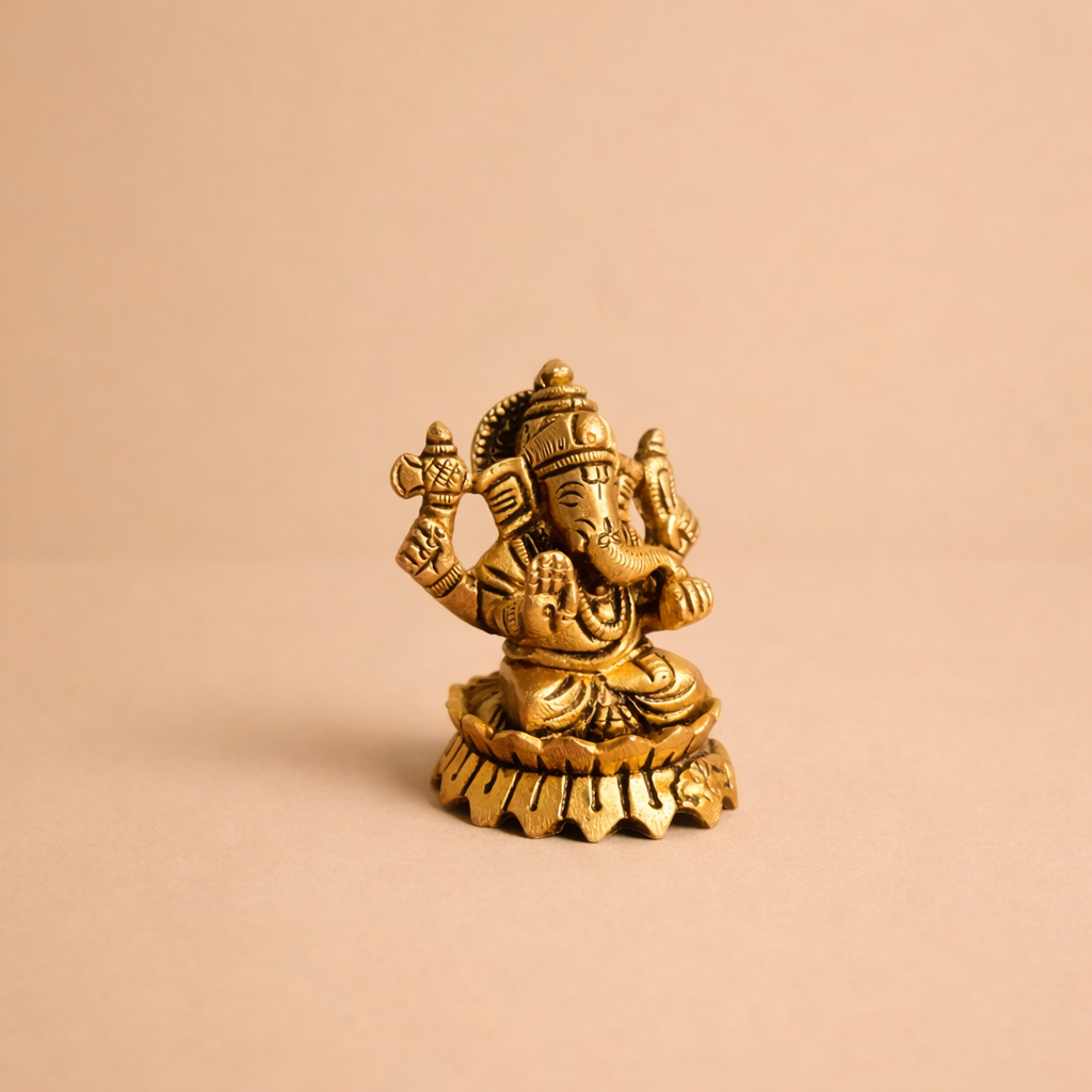 Handmade Brass Ganesh Ji Statue | Small Brass Lord Ganesha Idol | Ganpati Murti for Home Temple