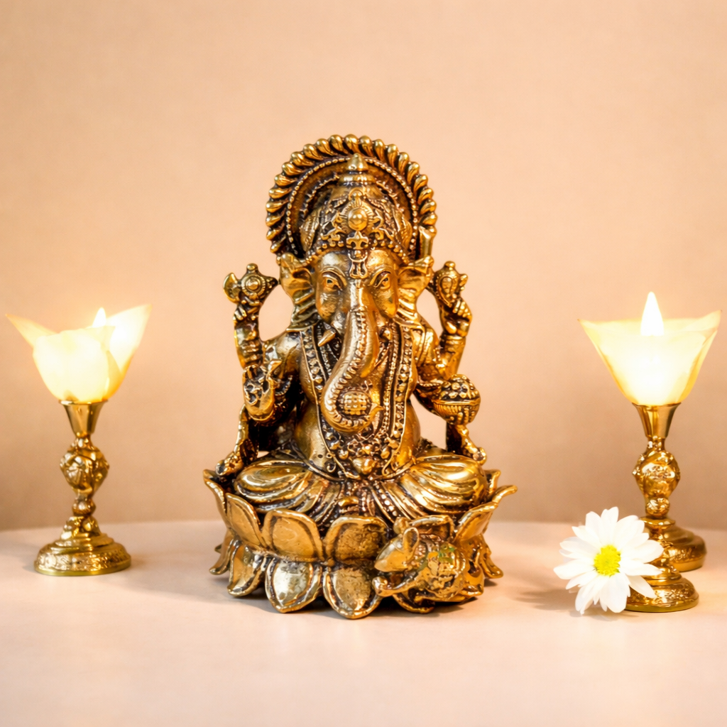 Handmade Brass Ganesh Ji Statue | Ganpati Idol for Pooja Room, Home Decor & Spiritual Gift