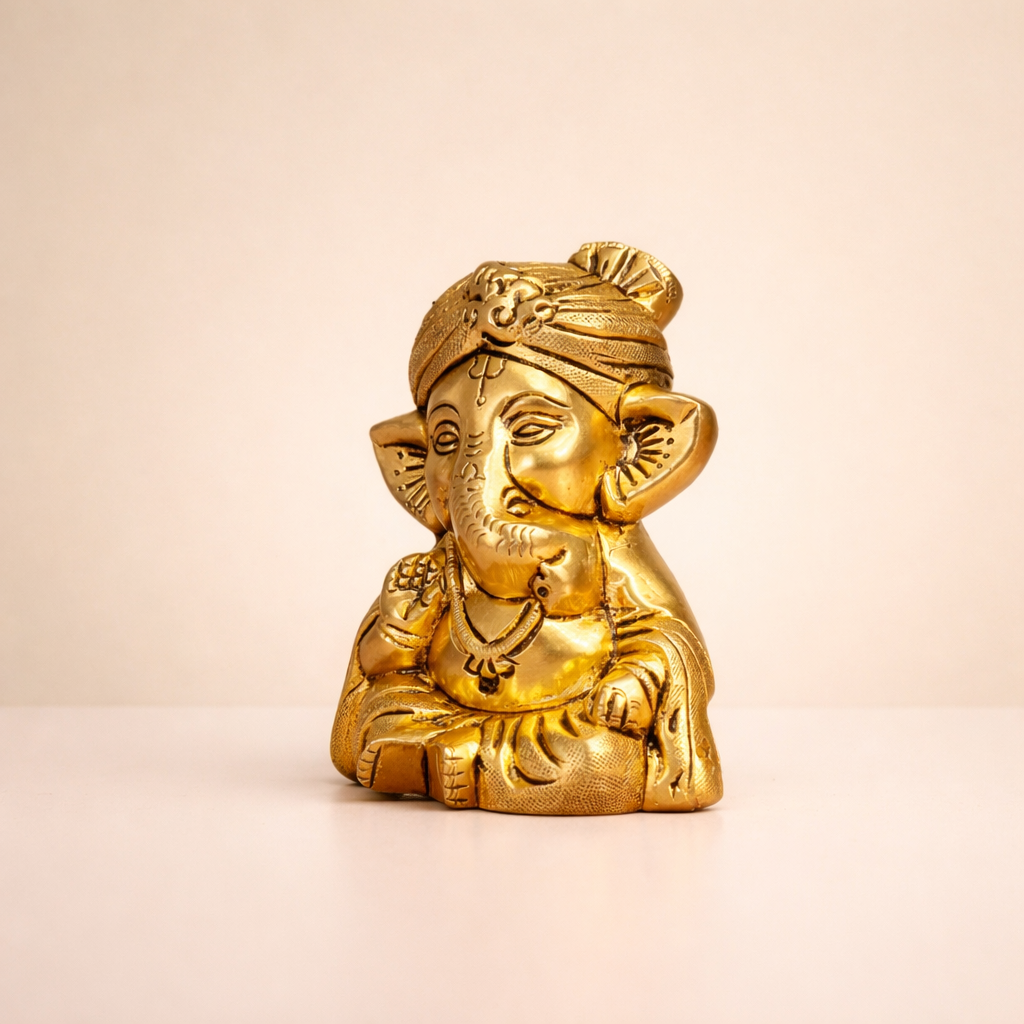 Handmade Brass Ganesh Ji Statue | Ganpati Bappa Idol for Home Temple, Office & Festive Decor