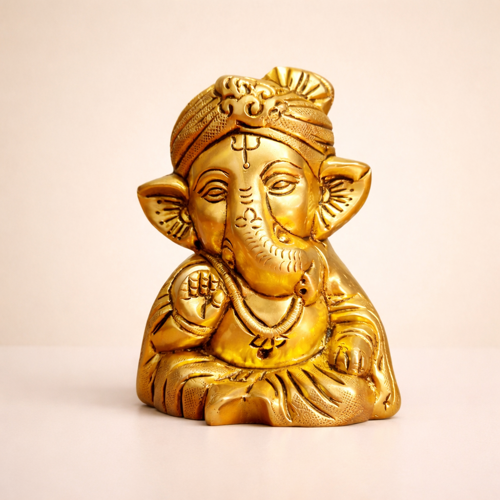Handmade Brass Ganesh Ji Statue | Ganpati Bappa Idol for Home Temple, Office & Festive Decor