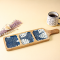 Wooden Platter with 3 Compartments & Decorative Decaling | Handcrafted Snack & Appetizer Serving Platter
