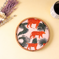 Round Wooden Platter with Jungle Decaling | Decorative Snack & Serving Platter | Handcrafted Wooden Tableware