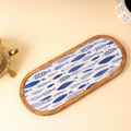 Oval Wooden Serving Platter with Decorative Decaling | Wooden Snack & Appetizer Serving Tray