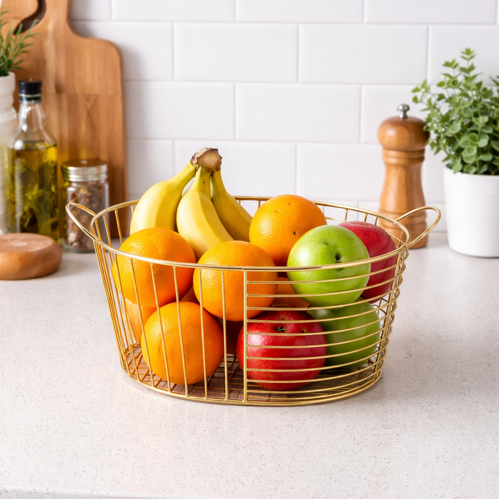 Decorative Metal Basket with Handles | Multipurpose Storage Basket