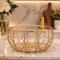 Round Gold Metal Fruit Basket | Modern Kitchen Storage Bowl