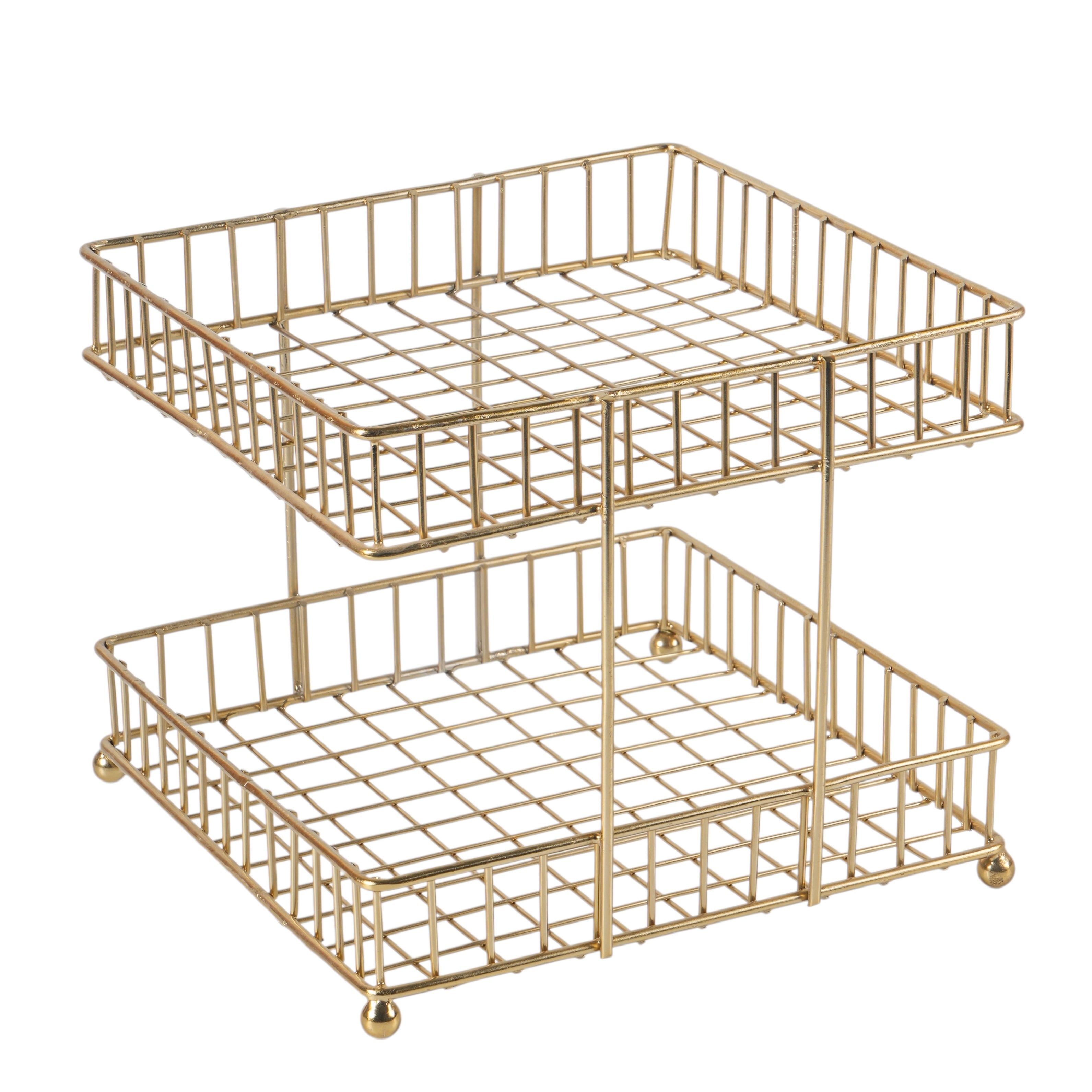 Two-Tier Gold Metal Storage Basket | Kitchen Counter & Pantry Organizer