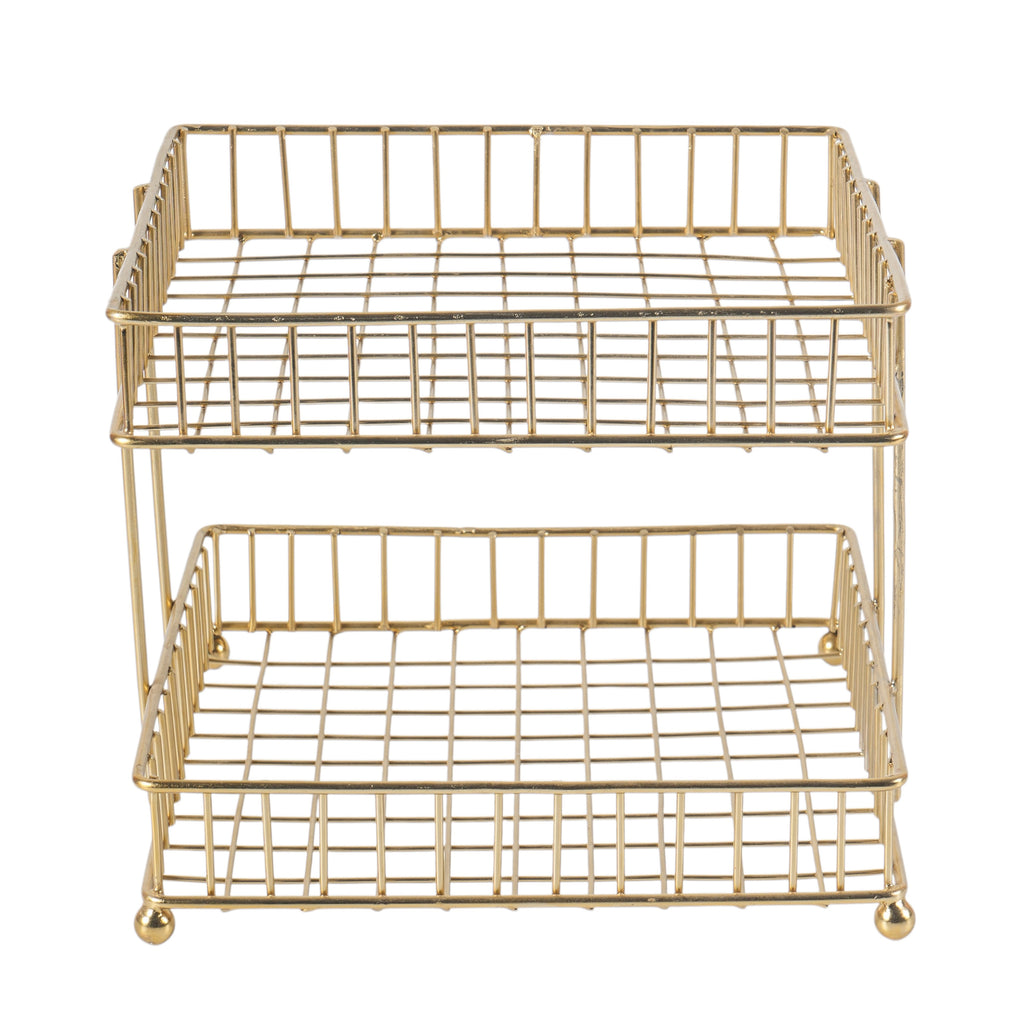 Two-Tier Gold Metal Storage Basket | Kitchen Counter & Pantry Organizer